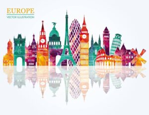 وکتور نمادهای شهری اروپا و ساختمانهای معروف - وکتور نماد ساختمانهای قاره اروپا