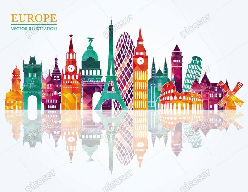 وکتور نمادهای شهری اروپا و ساختمانهای معروف - وکتور نماد ساختمانهای قاره اروپا