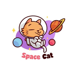 وکتور کارتونی گربه فضانورد - وکتور تصویرسازی گربه کارتونی با لباس فضانوردی در فضا