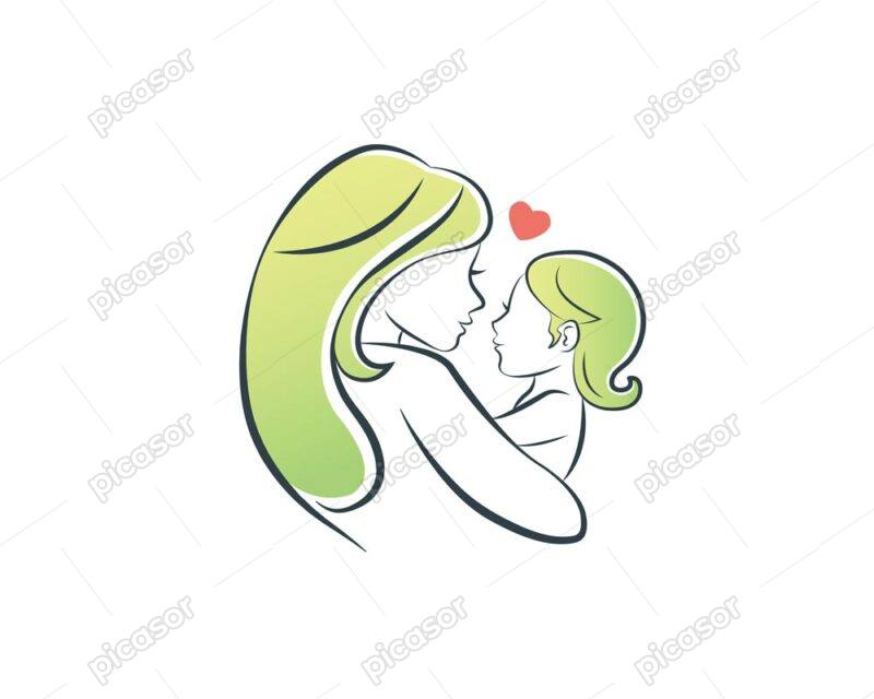 وکتور مادر و فرزند - وکتور مادر با کودک نوزاد -وکتور نوزاد در آغوش مادر