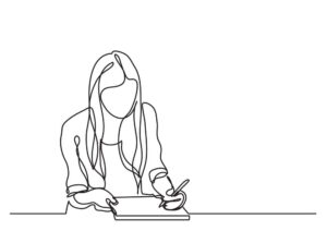 وکتور دختر جوان در حال نوشتن خط پیوسته - وکتور زن جوان طرح نقاشی خطی