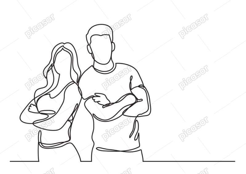 وکتور مرد و زن ورزشکار خط پیوسته - وکتور زن و مرد طرح نقاشی خطی