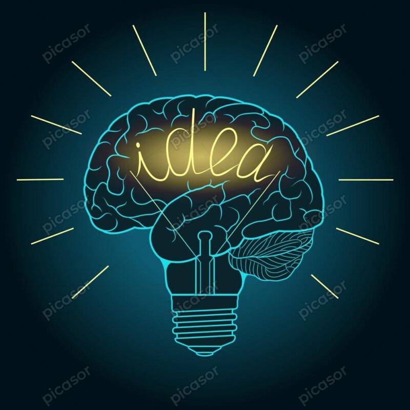 وکتور لامپ داخل مغز انسان - وکتور ایده و خلاقیت