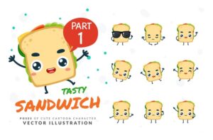 9 وکتور ساندویچ کارتونی آواتار ساندویچ - وکتور شخصیت کارتونی ساندویچ در حالتهای مختلف