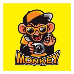 وکتور میمون عکاس عینکی طرح کارتون - وکتور تصویرسازی میمون با دوربین عکاسی و کلاه و عینک