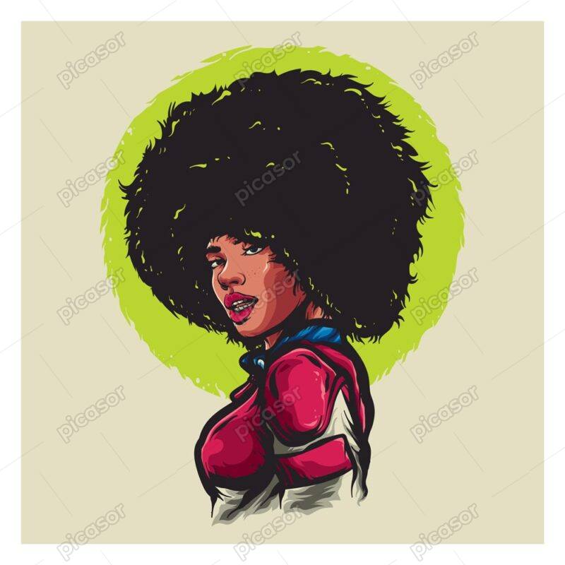 وکتور زن جوان آفریقایی فشن - وکتور تصویرسازی چهره زن سیاه پوست