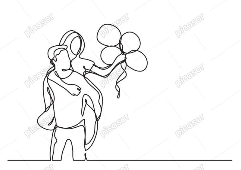 وکتور زوج جوان با بادکنک خط پیوسته - وکتور زن و مرد طرح نقاشی خطی