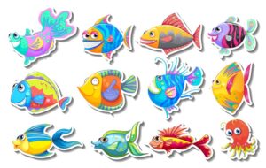 12 وکتور ماهی کارتونی رنگی - وکتور کارتونی ماهی های اقیانوسی رنگی