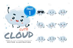 9 وکتور ابر کارتونی آواتار ابر - وکتور شخصیت کارتونی ابر در حالتهای مختلف