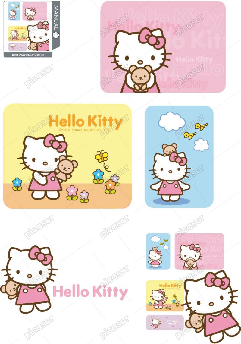 9 وکتور Kitty کیتی وکتور Hello Kitty با عروسک خرسی تدی بر
