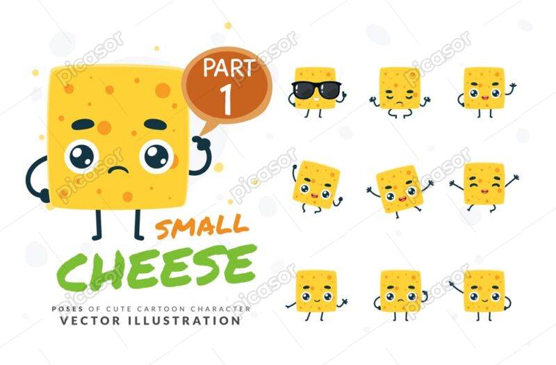 9 وکتور پنیر کارتونی آواتار پنیر - وکتور شخصیت کارتونی پنیر در حالتهای مختلف