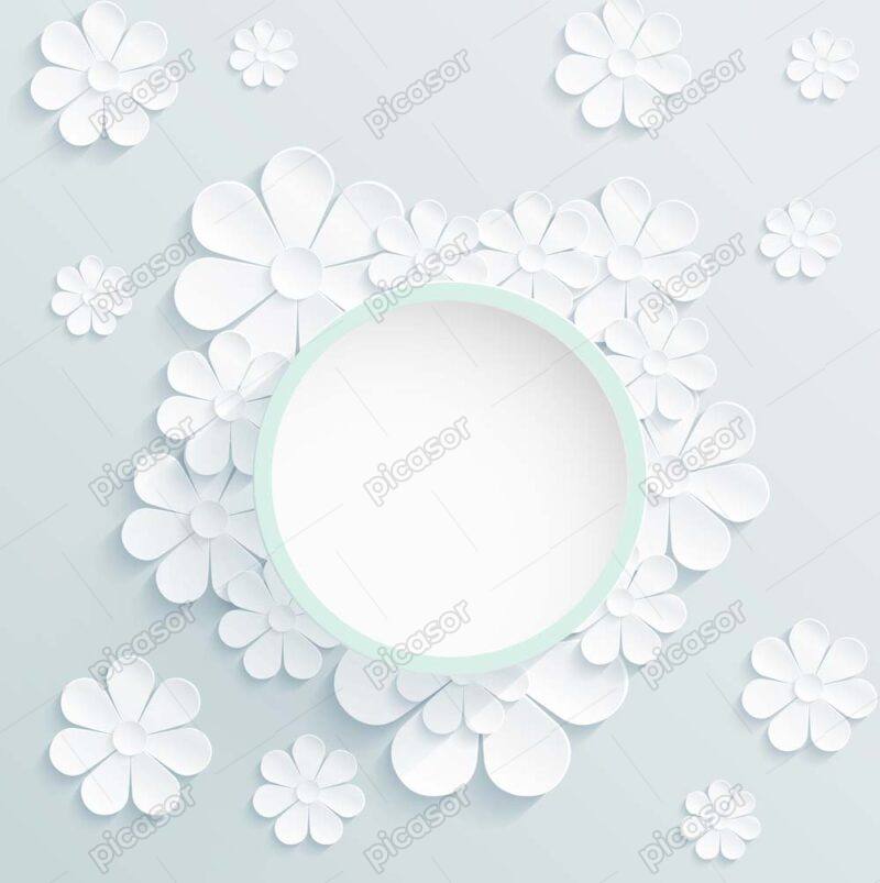 وکتور قاب با زمینه گلهای سفید- وکتور قاب گلهای سفید