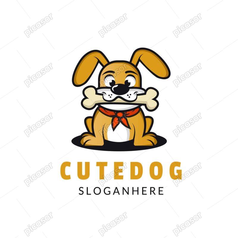 وکتور لوگو سگ با استخوان کارتونی - وکتور سگ با استخوان در دهان طرح کارتونی
