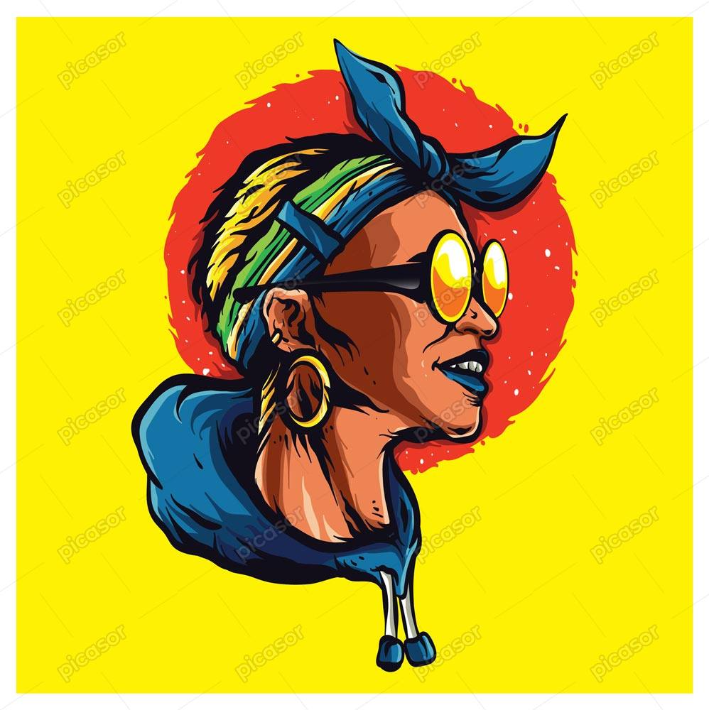 وکتور زن آفریقایی فشن - وکتور تصویرسازی چهره زن سیاه پوست وکتور زن جوان آفریقایی فشن - وکتور تصویرسازی چهره زن سیاه پوست