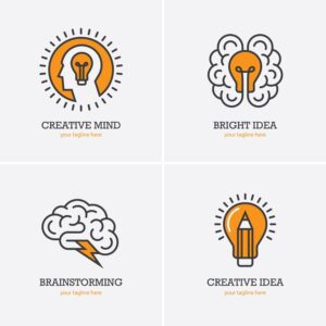 4 وکتور لوگو مغز شکل لامپ - وکتور لوگو لامپ شکل مغز انسان - وکتور لوگو ایده و خلاقیت