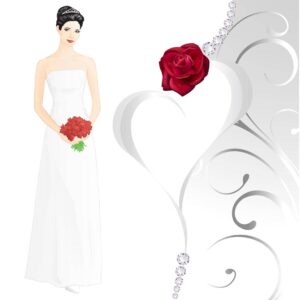 وکتور عروس با دسته گل کارت عروسی - وکتور زن جوان با لباس عروس