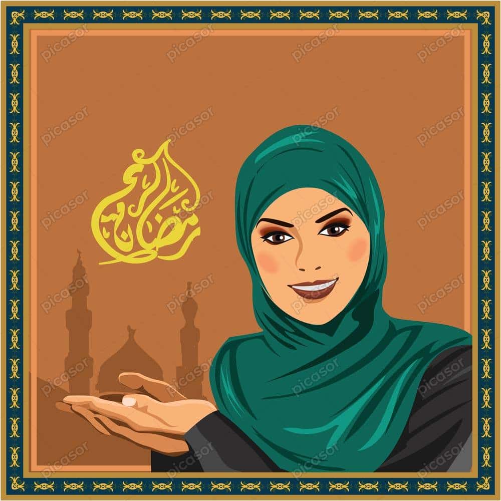 وکتور زن محجبه خندان با زمینه امکان مقدس اسلامی - وکتور زن با حجاب اسلامی وکتور زن محجبه خندان با زمینه امکان مقدس اسلامی - وکتور زن با حجاب اسلامی