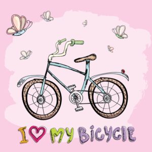 وکتور نقاشی کودکانه از دوچرخه و پروانه - وکتور دوچرخه با پروانه نقاشی کودک