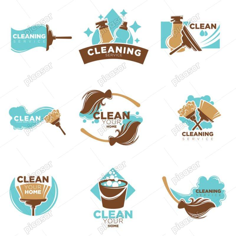 9 وکتور لوگو جارو لوگو خدمات نظافت شستشو - وکتور لوگو شرکتهای خدمات نظافت