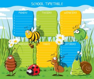 6 وکتور حشرات کارتونی و تقویم مدرسه - مجموعه وکتور کارتونی حشرات و برنامه هفتگی مدرسه