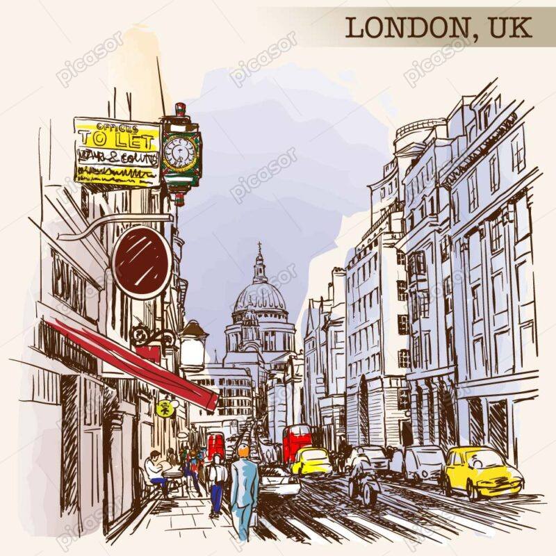 وکتور نقاشی خیابان ساختمان شهر لندن - وکتور ساختمان و شهر لندن نقاشی