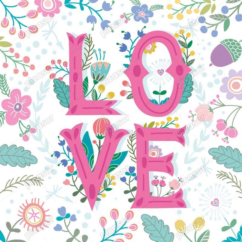 وکتور love با پس زمینه شکوفه و گلهای رنگی وکتور love با پس زمینه شکوفه و گلهای رنگی