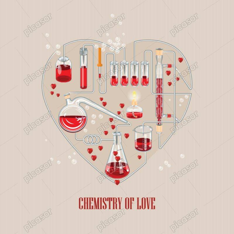 وکتور تجهیزات آزمایشگاه شیمی شکل قلب و لابراتوار - وکتور طرح فلت از لابراتوار شیمی شکل قلب