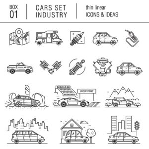 16 وکتور آیکون خودرو قطعات ماشین - وکتور آیکون انواع ماشین با المانهای مربوطه