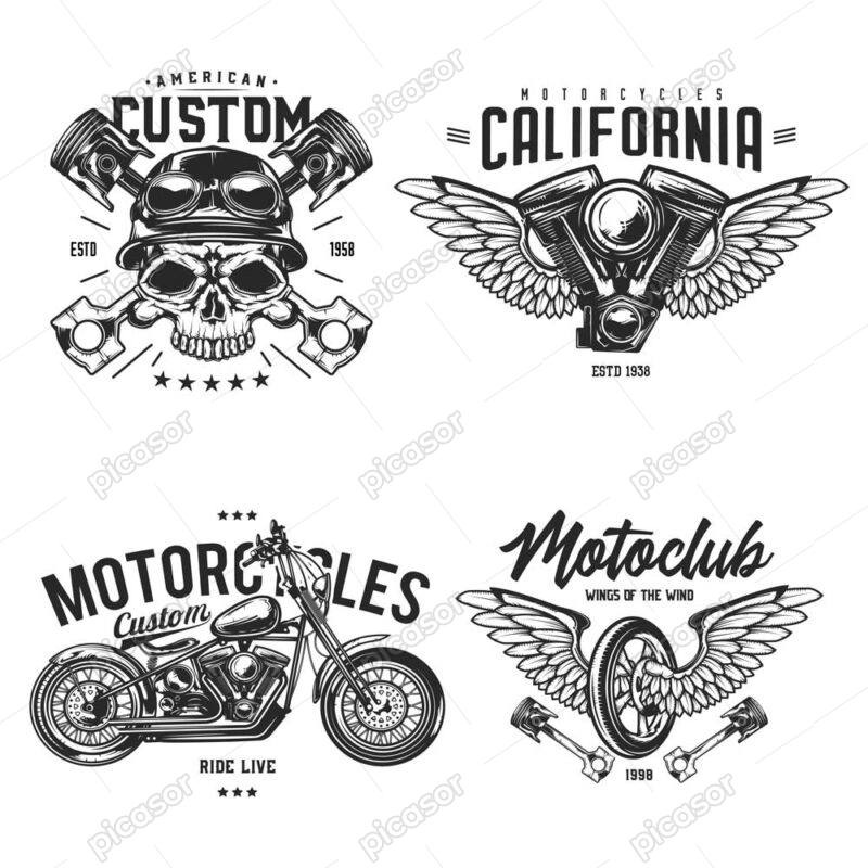 4 وکتور نماد جمجمه و کلوپ موتورسواری - وکتور المان جمجمه و موتور هارلی دیویدسن