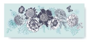 وکتور پس زمینه نقاشی گلهای آبی و مشکی - وکتور کارت زمینه گل و پروانه نقاشی شده