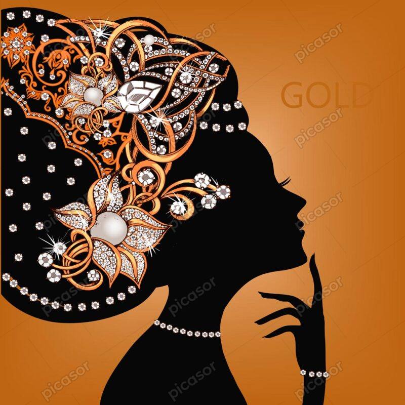 وکتور زن جوان با تاج جواهرات - وکتور تصویر سازی دختر جوان با جواهرات روی سر