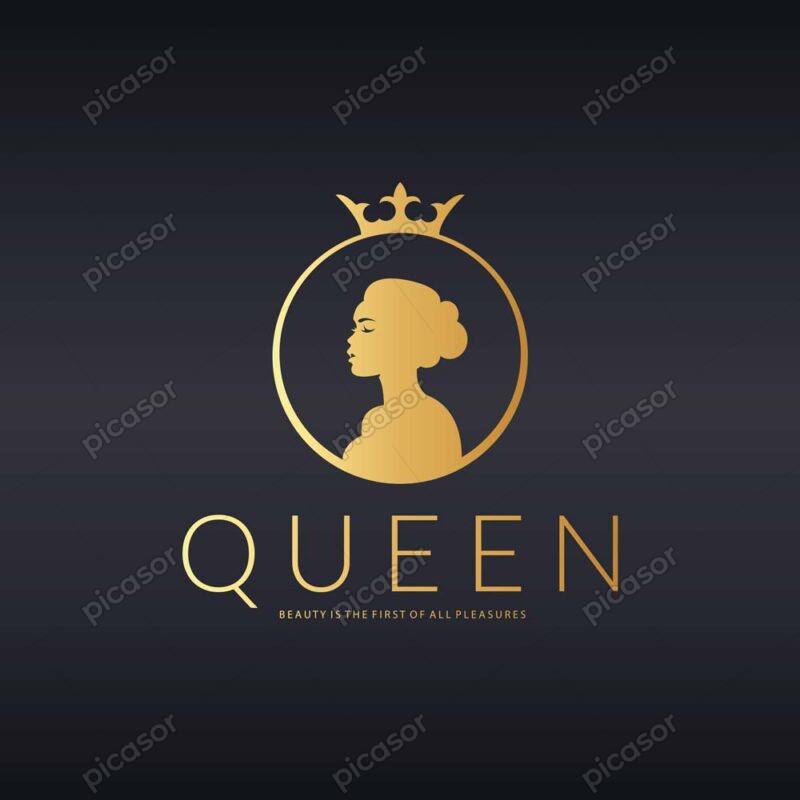 وکتور لوگو ملکه لوگو زن با تاج طلایی - وکتور لوگو سالن زیبایی و آرایشگاه زنانه