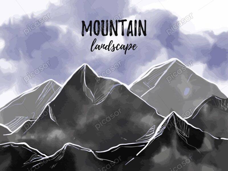 وکتور نقاشی منظره کوهستان - وکتور پس زمینه کوههای برفی و بلند