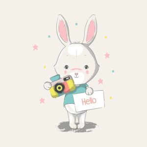 وکتور نقاشی بچه خرگوش عکاس - وکتور تصویرسازی کودکانه از بچه خرگوش با دوربین عکاسی