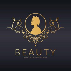 وکتور لوگو زن قاب اسلیمی لوگو ملکه جوان طلایی - وکتور لوگو سالن زیبایی و آرایشگاه زنانه و محصولات آرایشی و بهداشتی
