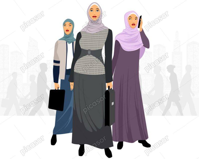 وکتور زنان جوان شاغل با حجاب - وکتور زن با حجاب اسلامی در محیط کار