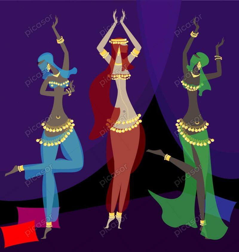وکتور 3 زن با لباس رقص عربی - وکتور رقصنده زن عرب
