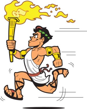 وکتور دونده یونانی با مشعل المپیک طرح کارتون - وکتور شخصیت کارتونی دونده ماراتن