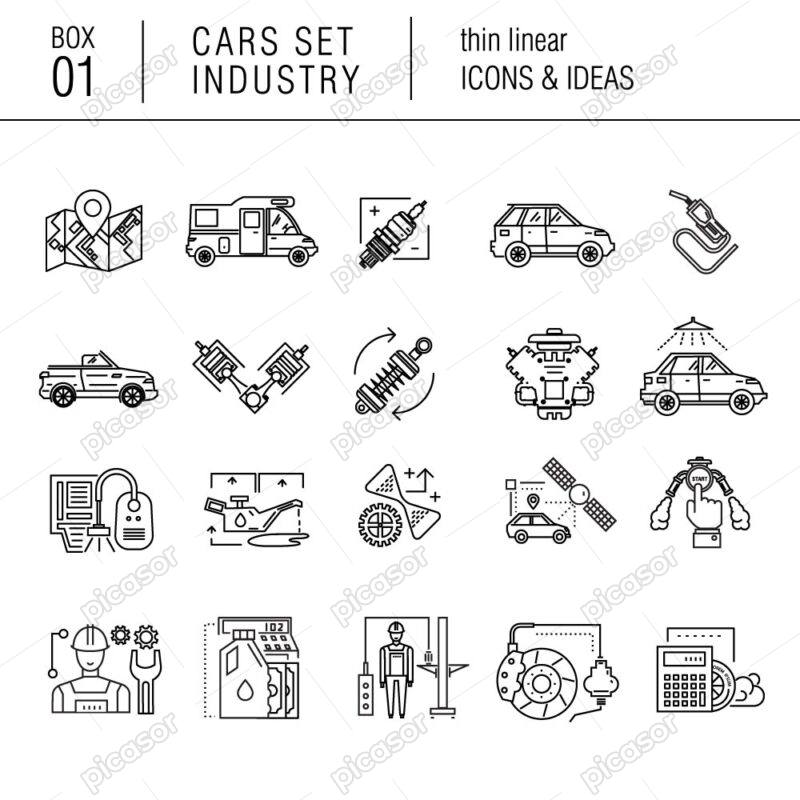 20 وکتور آیکون مکانیک خودرو قطعات ماشین - وکتور آیکون تعمیرات خودرو و انواع ماشین با المانهای مربوطه