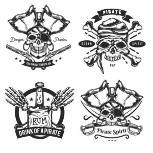 4 وکتور نماد جمجه دزد دریایی - وکتور المان دزدان دریایی با جمجمه و شمشیر