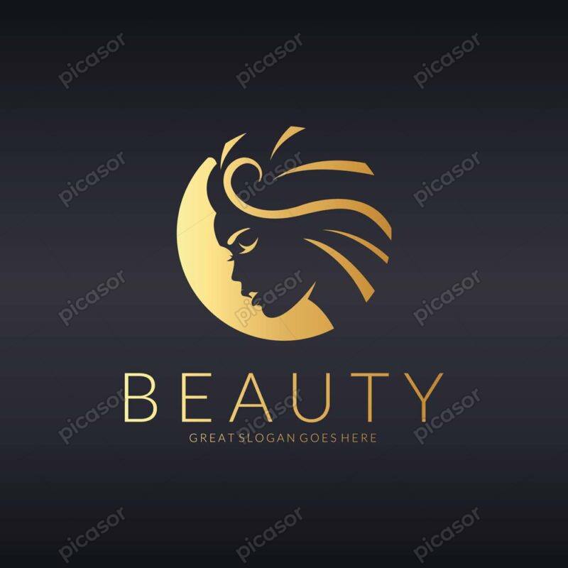 وکتور لوگو زن لوگو پرتره زن جوان طلایی - وکتور لوگو آرایشگاه زنانه و محصولات آرایشی و بهداشتی لوگو سالن زیبایی