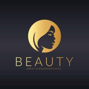 وکتور لوگو چهره زن پرتره زن جوان طلایی - وکتور لوگو سالن زیبایی و آرایشگاه زنانه و محصولات آرایشی و بهداشتی