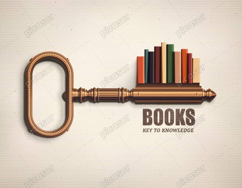 وکتور کلید قدیمی و کتاب کلید دانش - وکتور مفهومی کلید دانش