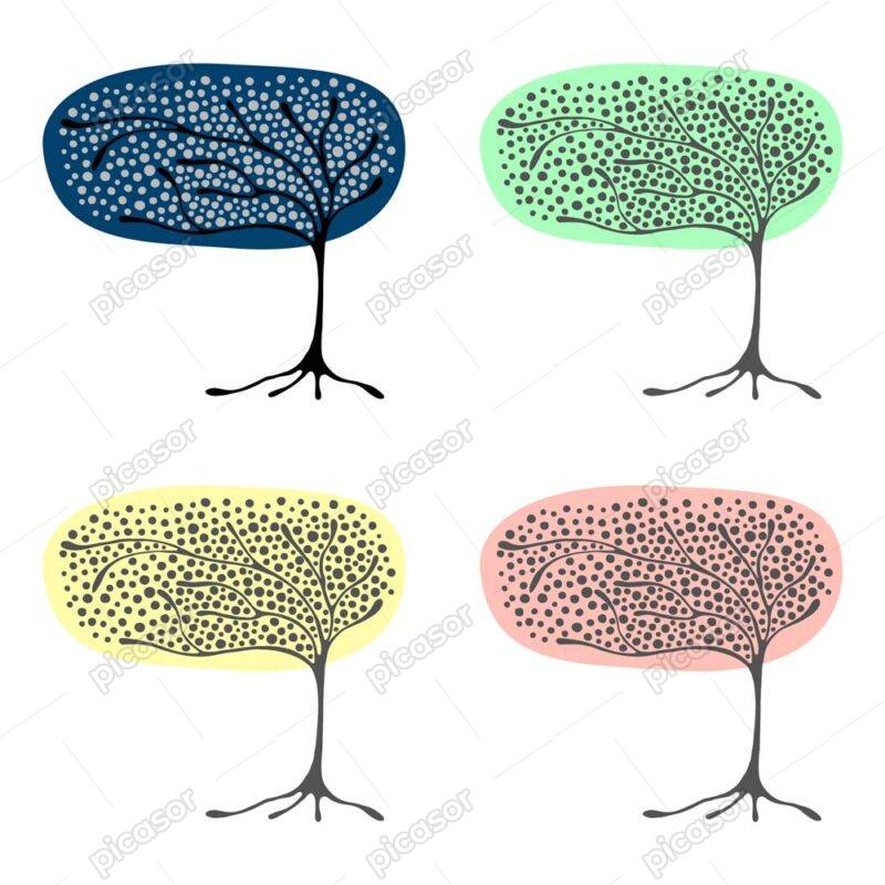 وکتور درخت نقاشی با نقطه در 4 ترکیب رنگی