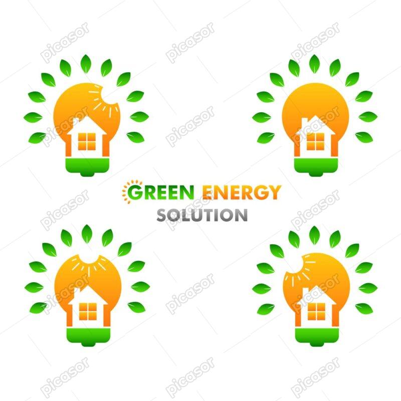 4 وکتور لوگو انرژی خورشیدی و خانه و لامپ - وکتور لوگو انرژی پاک