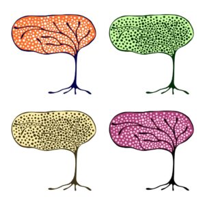 وکتور نقاشی درخت با نقطه در 4 ترکیب رنگی
