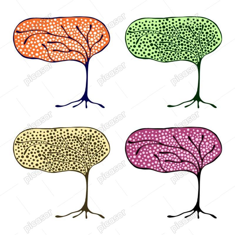 وکتور نقاشی درخت با نقطه در 4 ترکیب رنگی