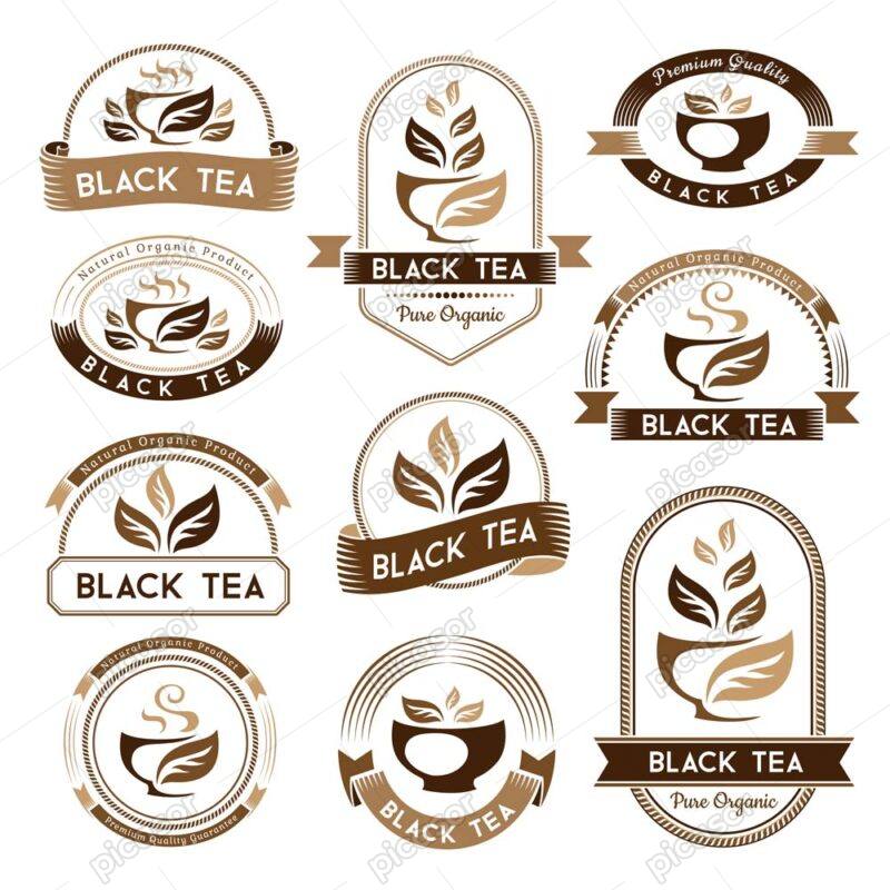 10 وکتور لوگو چای لیبل برگ چای سیاه - وکتور لوگو لیوان چای و برگ چای