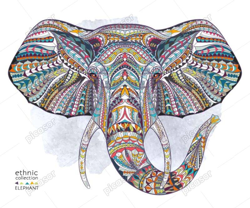 وکتور فیل زینتی منقش - وکتور نقاشی حیوانات سبک قبیله ای و قومی