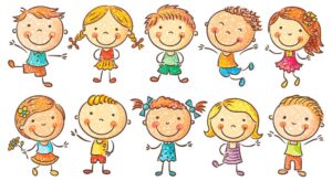 10 وکتور نقاشی کودکان شاد پسر بچه و دختر بچه کنار هم